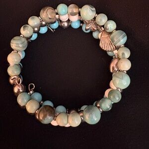 Turquoise and silver layered bracelet 2 colors of Turquoise